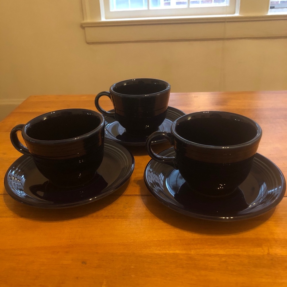 3 Navy blue Fiestaware cup and saucer sets